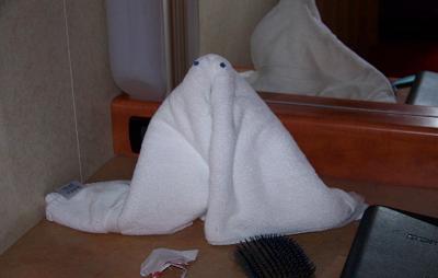 The first of many towel animals to greet us